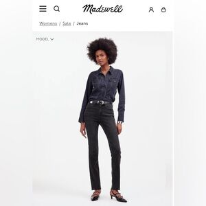 Madewell Womens Mid-Rise Stovepipe 25T 25 Tall Straight Leg Black Charcoal Jeans